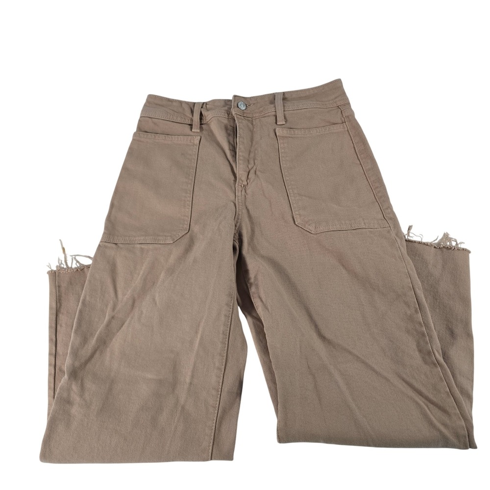 Just USA Women Tan Wide Leg Utility Pants Raw Hem Khaki Size 30 15016